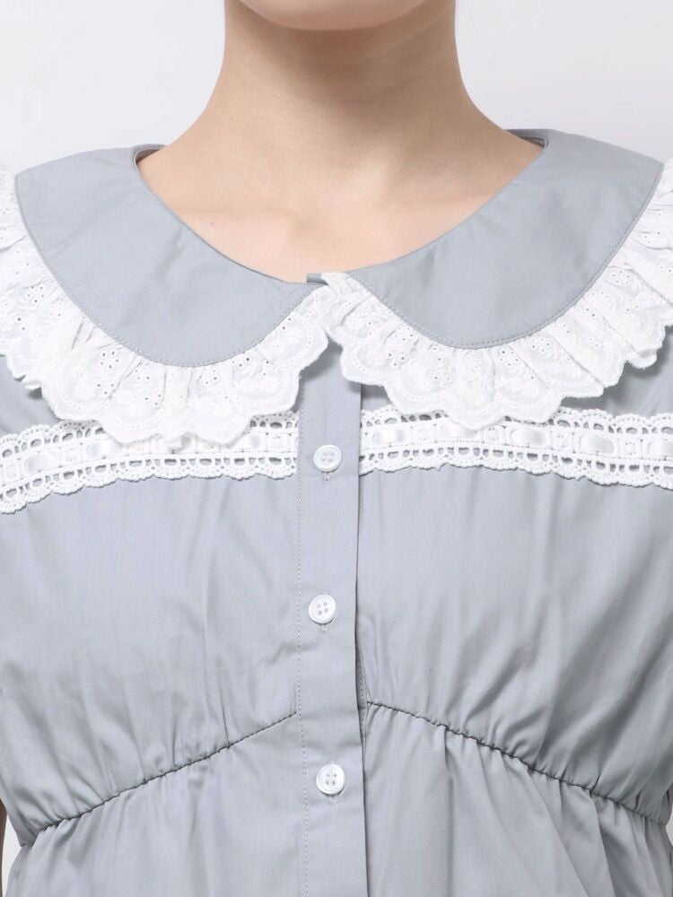 merry jenny｜Ruffled-Collar Puff-Sleeve Blouse