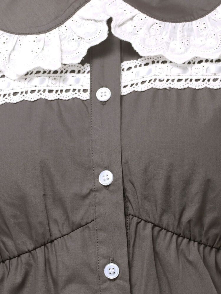 merry jenny｜Ruffled-Collar Puff-Sleeve Blouse