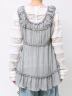 merry jenny｜Sheer Gathered Tunic with Ribbon Detail