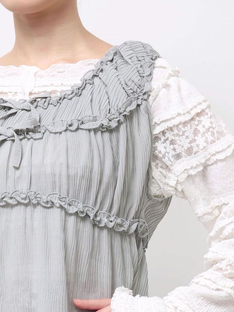 merry jenny｜Sheer Gathered Tunic with Ribbon Detail