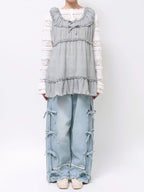merry jenny｜Sheer Gathered Tunic with Ribbon Detail
