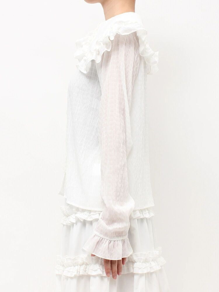 merry jenny｜Sheer Ruffle Blouse