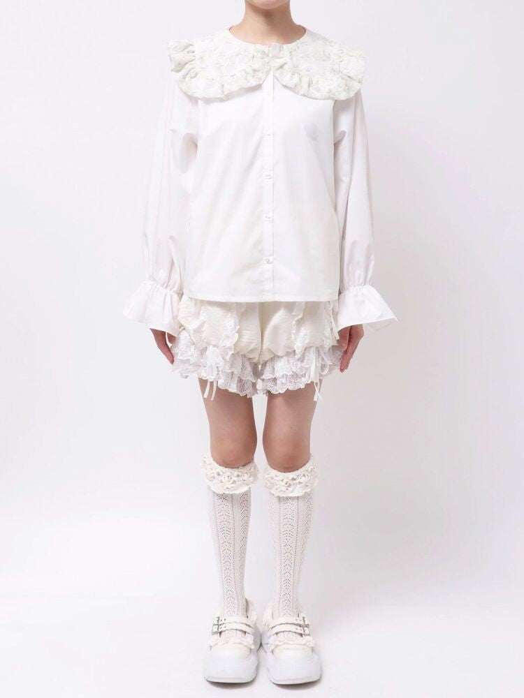merry jenny｜Floral Sequin-Collar Blouse