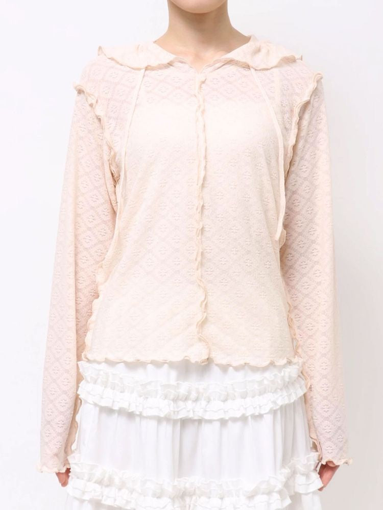 merry jenny｜Hooded Cutrace tops