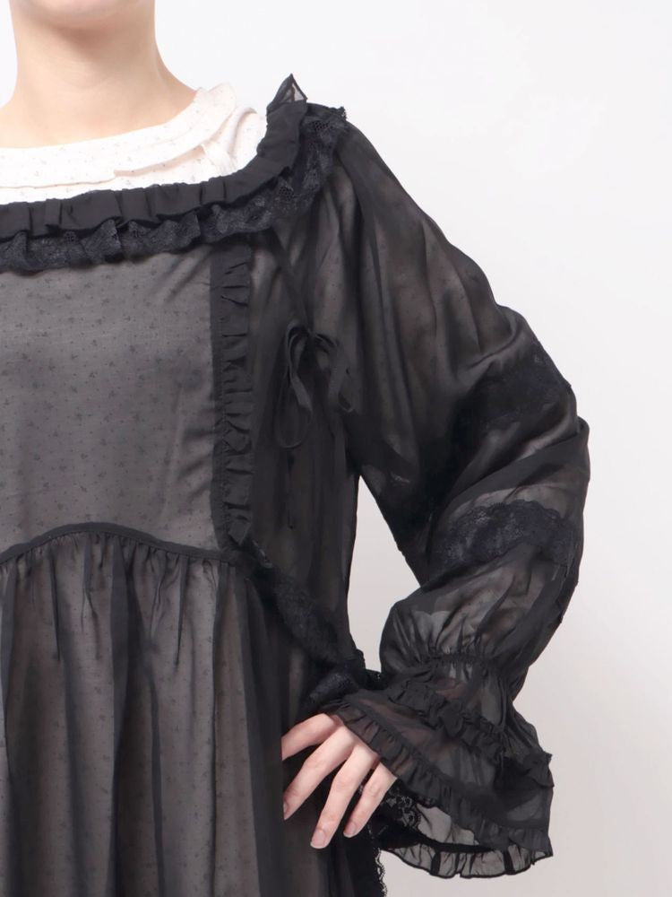 merry jenny｜Sheer Layered Ruffle Dress