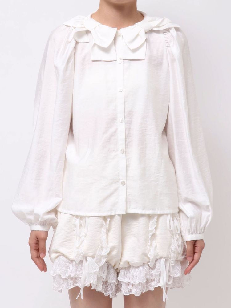 merry jenny｜Double Ribbon Collar Blouse