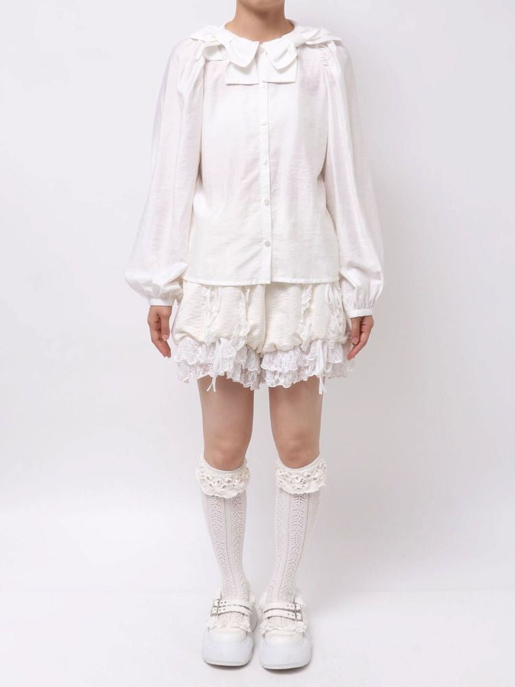 merry jenny｜Double Ribbon Collar Blouse