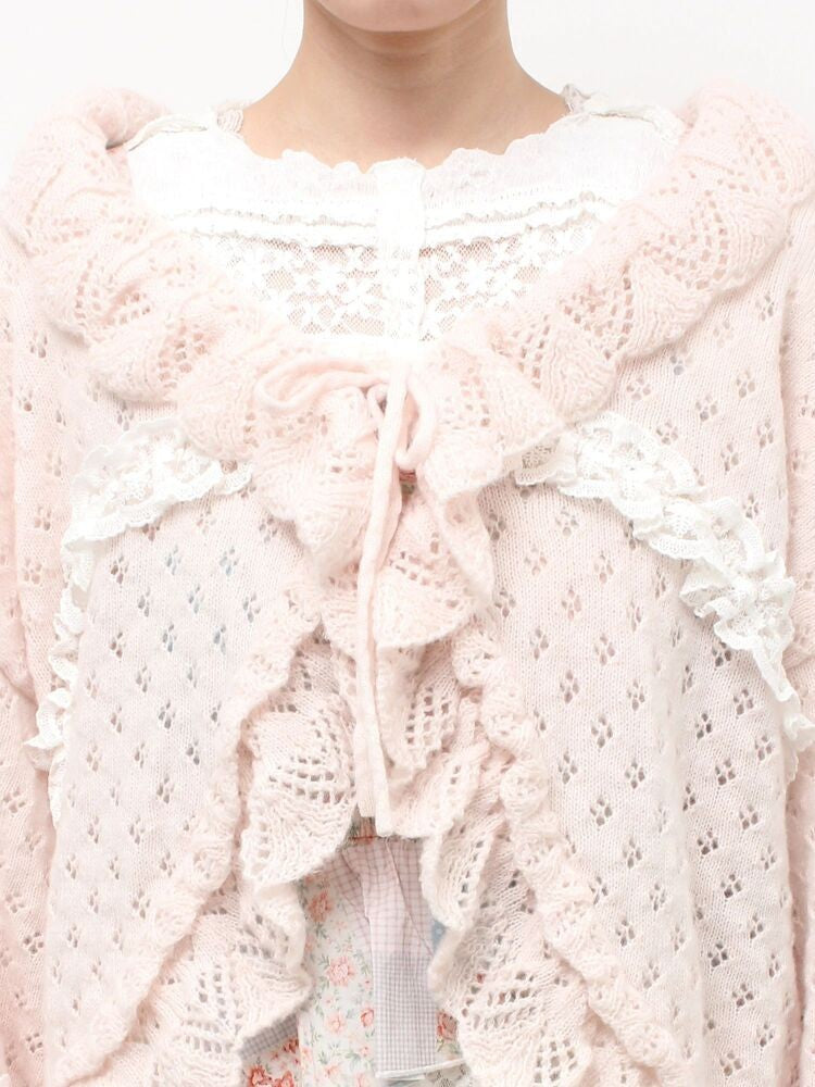 merry jenny｜Ruffle Frill Knit Cardigan