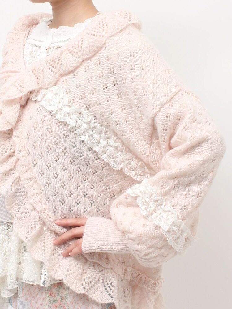 merry jenny｜Ruffle Frill Knit Cardigan