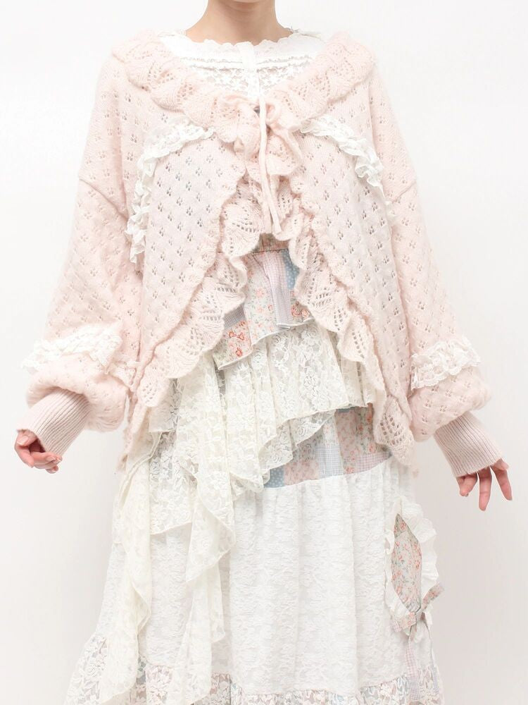 merry jenny｜Ruffle Frill Knit Cardigan