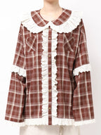 merry jenny｜Plaid Decorative Lace Shirt