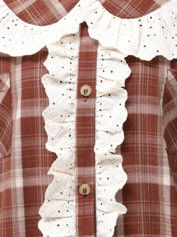 merry jenny｜Plaid Decorative Lace Shirt