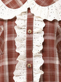 merry jenny｜Plaid Decorative Lace Shirt