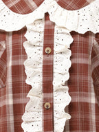 merry jenny｜Plaid Decorative Lace Shirt