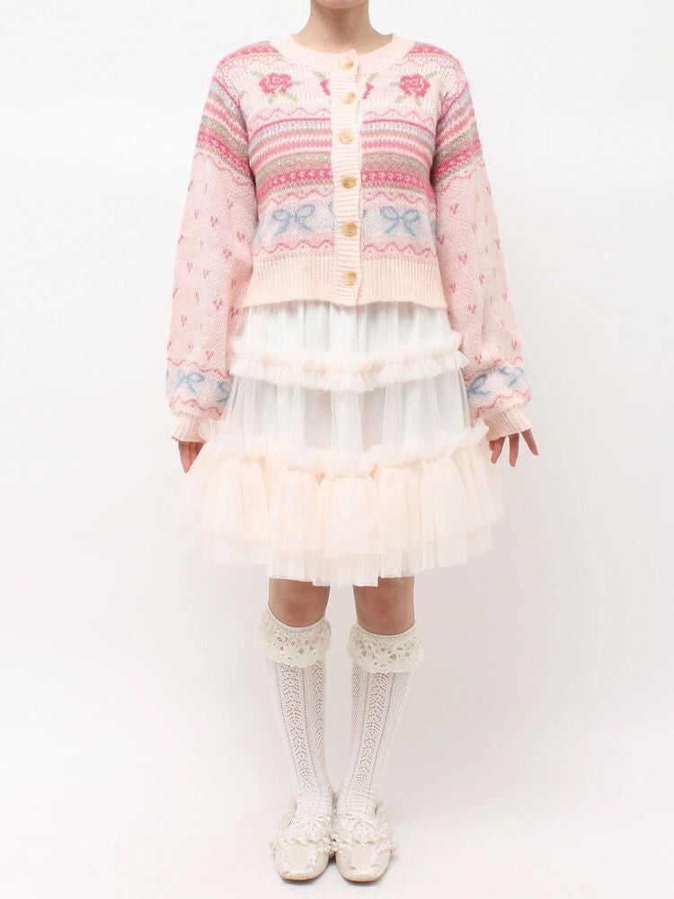 merry jenny｜Flower Ribbon Knit Cardigan