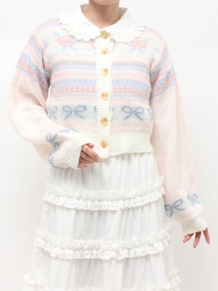 merry jenny｜Flower Ribbon Knit Cardigan
