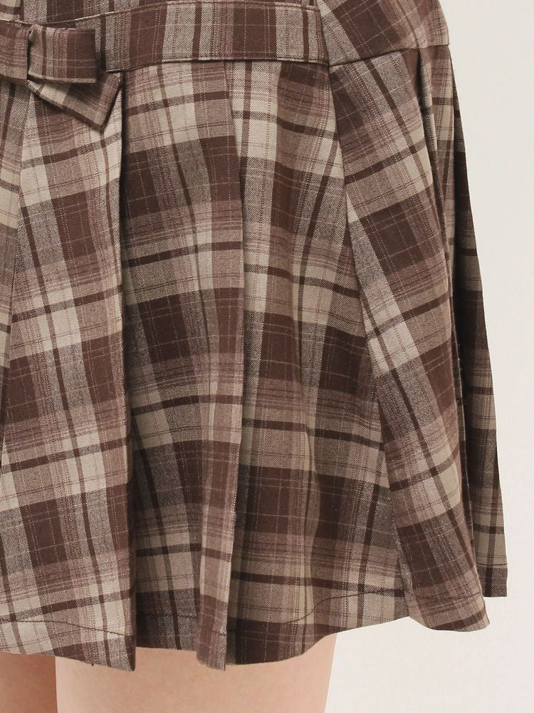 merry jenny｜Ribbon Plaid Pleated Skirt
