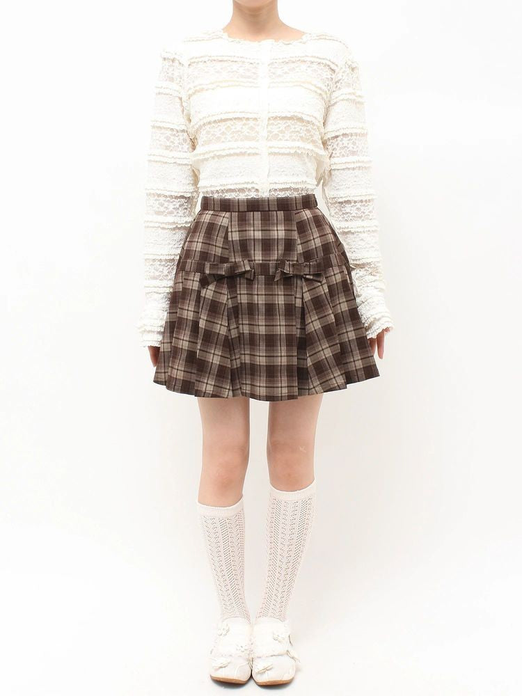 merry jenny｜Ribbon Plaid Pleated Skirt