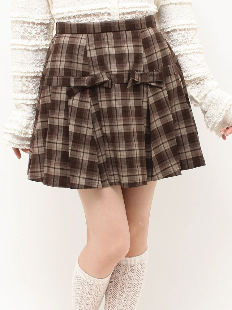 merry jenny｜Ribbon Plaid Pleated Skirt