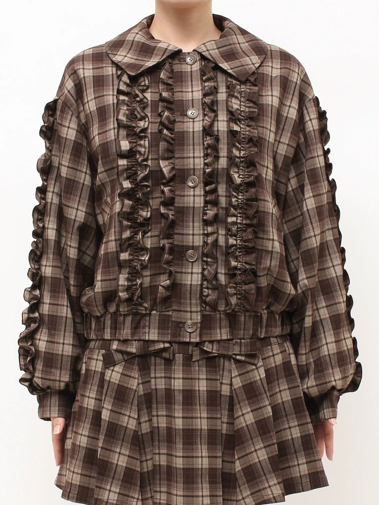 merry jenny｜Plaid Collar Frill Blouson