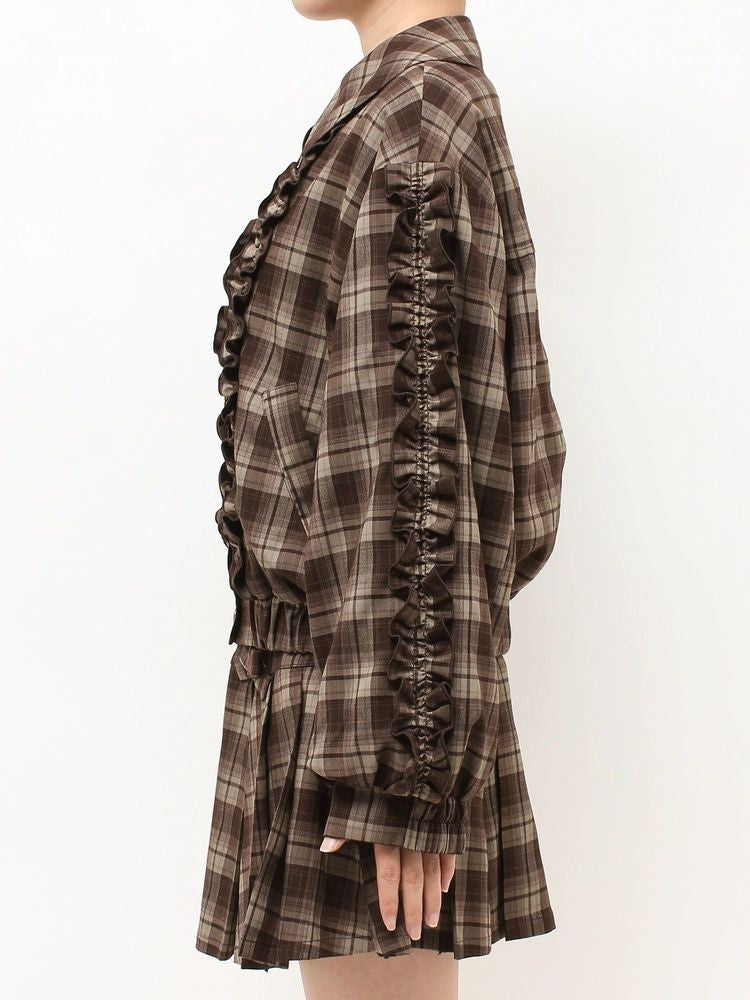 merry jenny｜Plaid Collar Frill Blouson