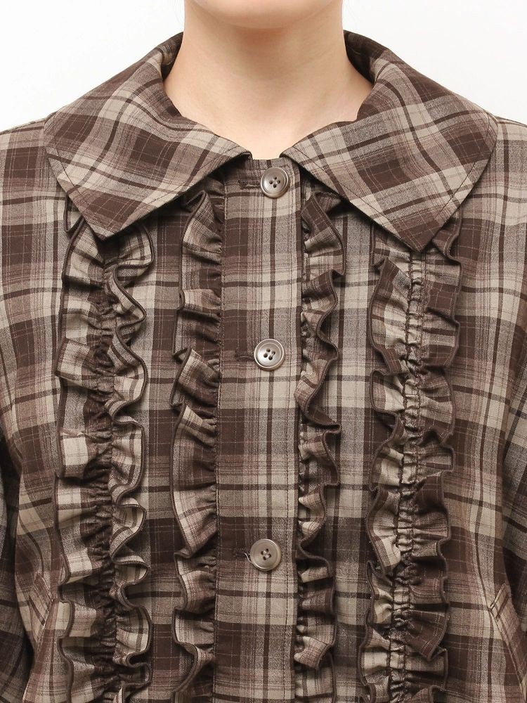 merry jenny｜Plaid Collar Frill Blouson