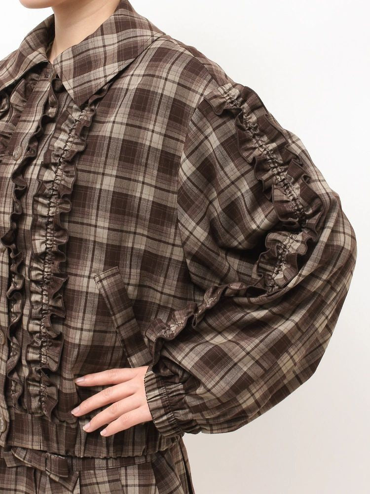 merry jenny｜Plaid Collar Frill Blouson