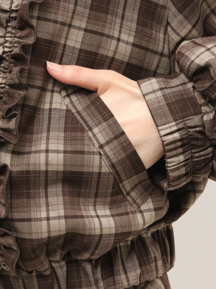 merry jenny｜Plaid Collar Frill Blouson