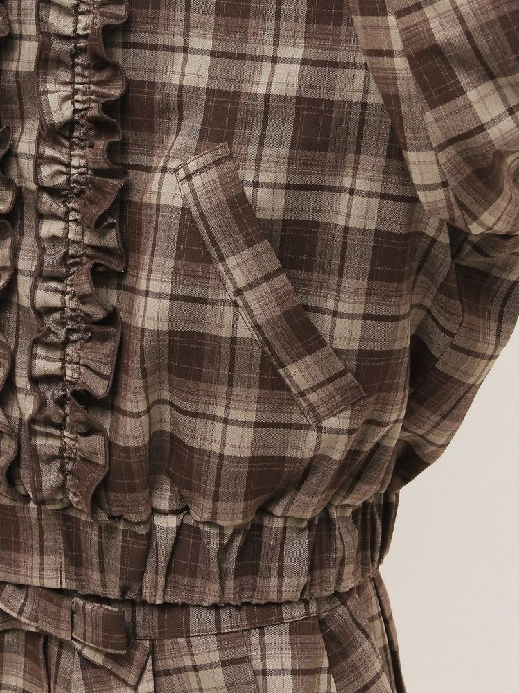 merry jenny｜Plaid Collar Frill Blouson