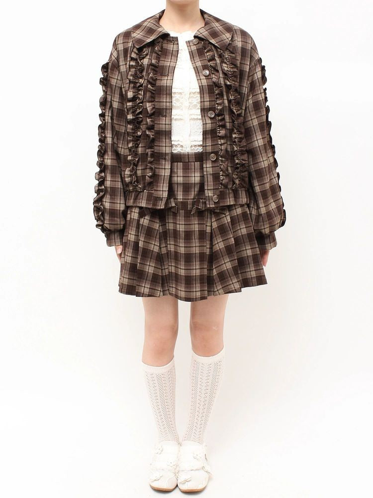 merry jenny｜Plaid Collar Frill Blouson