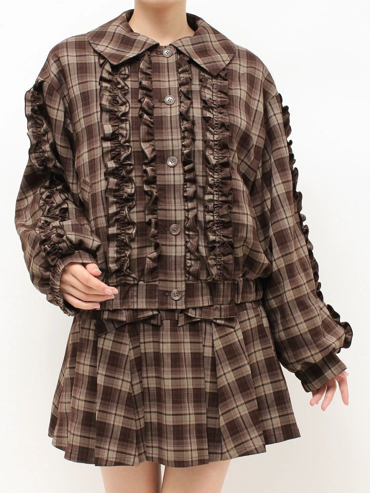merry jenny｜Plaid Collar Frill Blouson
