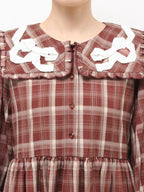 merry jenny｜Ribbon Frill Collar Plaid Dress
