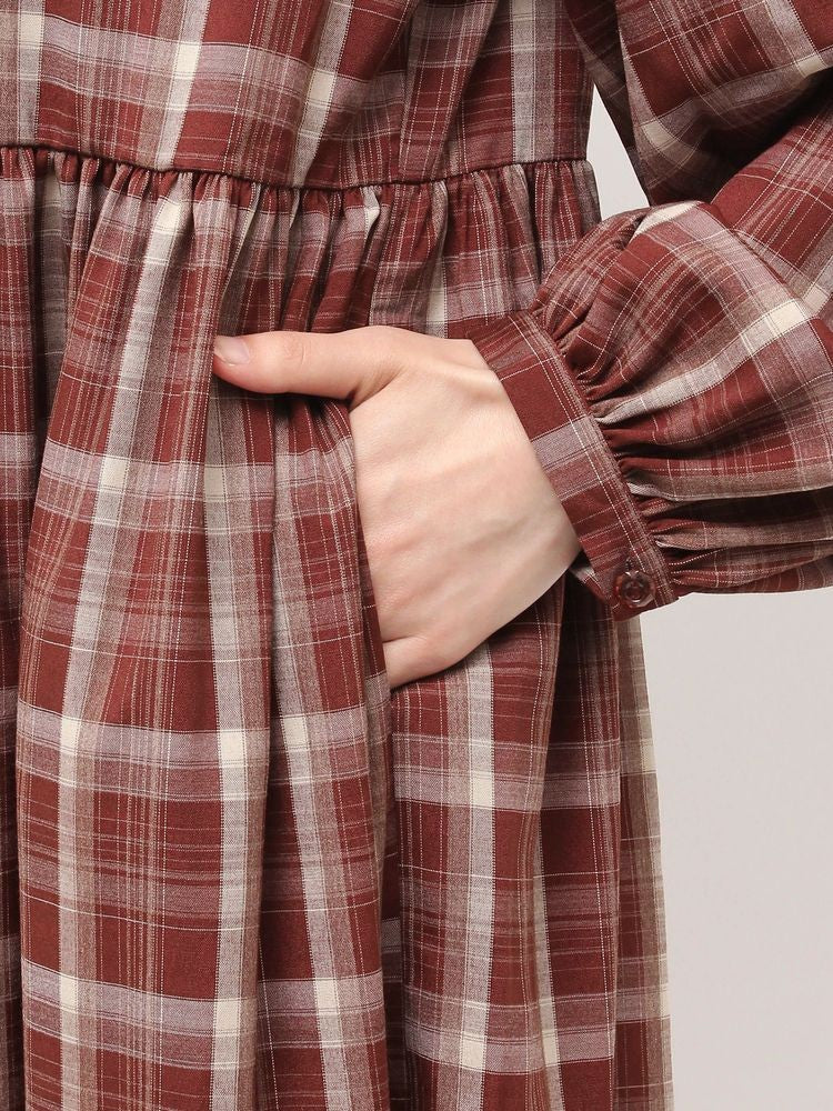 merry jenny｜Ribbon Frill Collar Plaid Dress