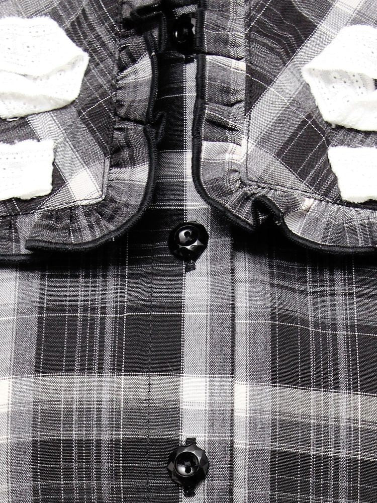 merry jenny｜Ribbon Frill Collar Plaid Dress