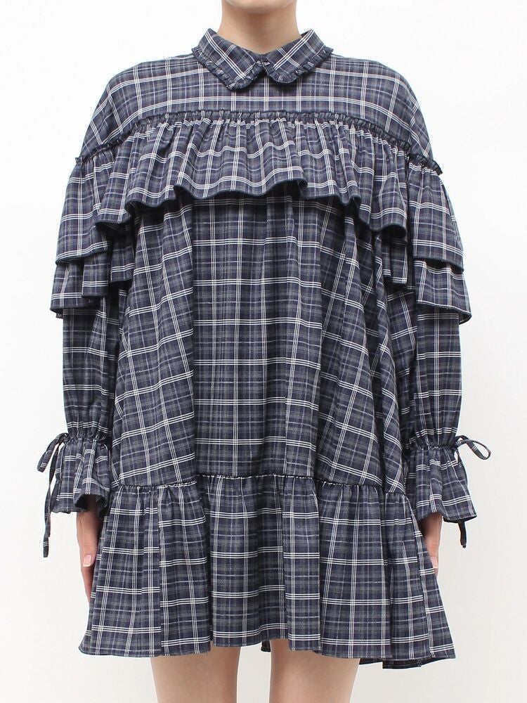 merry jenny｜Plaid Frill Shirt Mini Dress