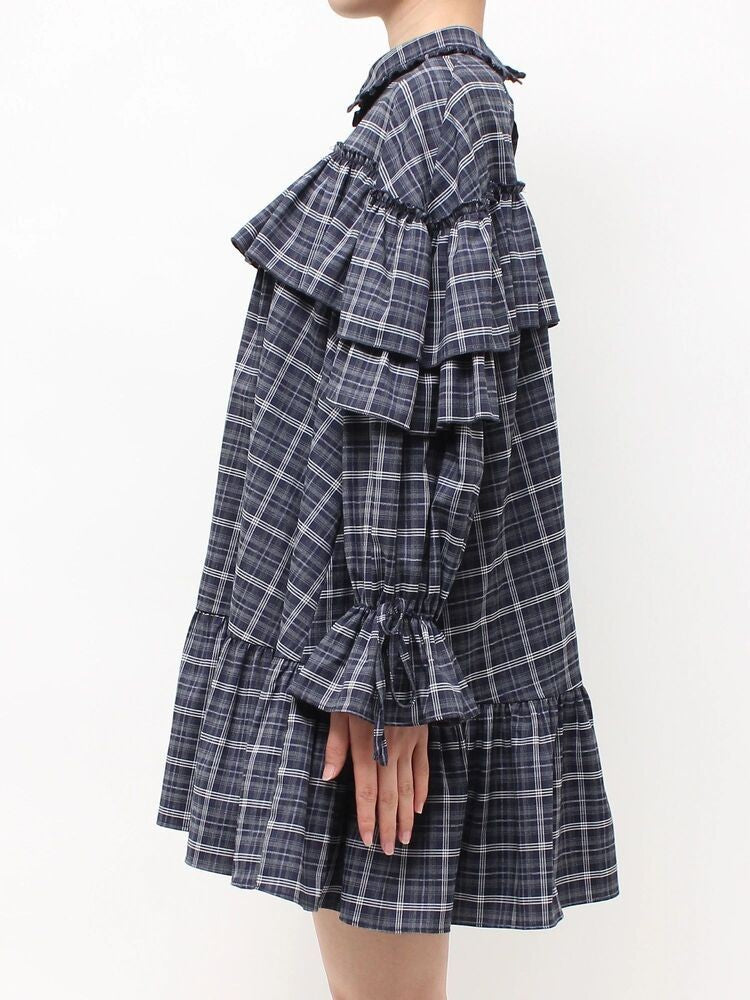 merry jenny｜Plaid Frill Shirt Mini Dress