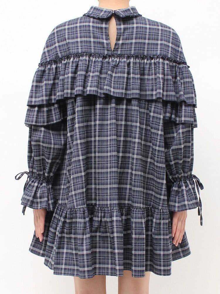 merry jenny｜Plaid Frill Shirt Mini Dress