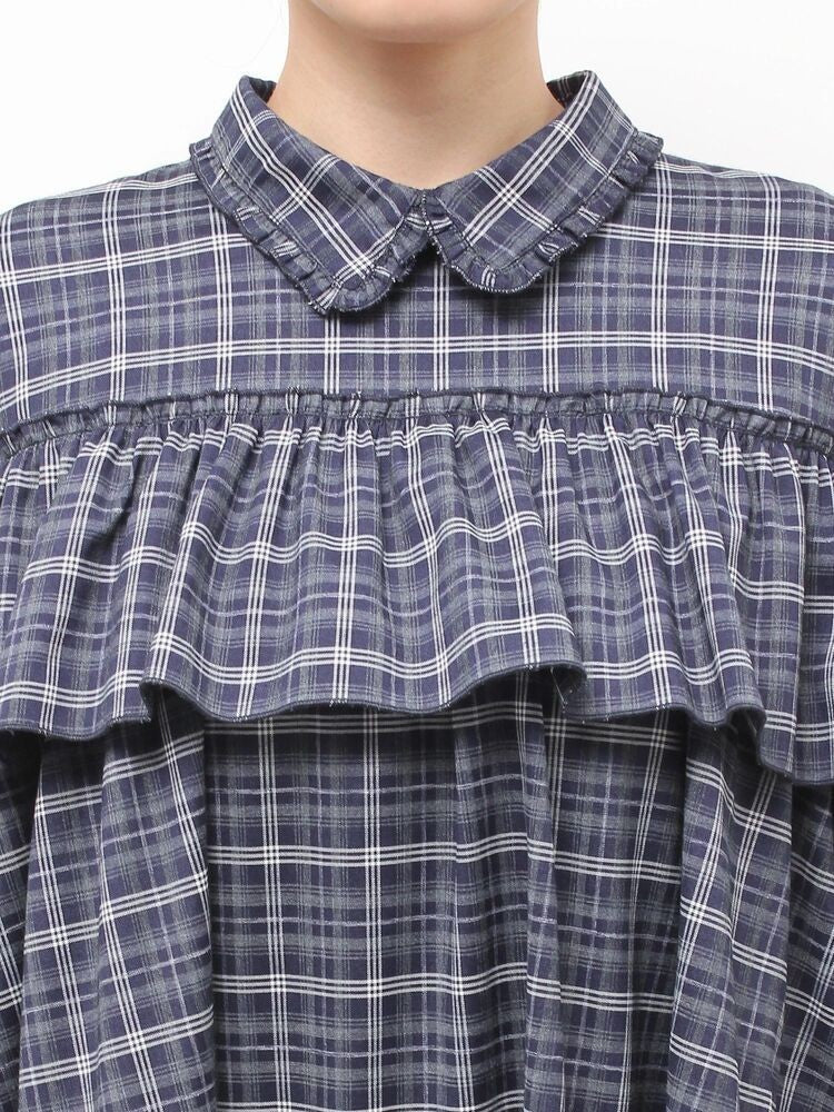 merry jenny｜Plaid Frill Shirt Mini Dress
