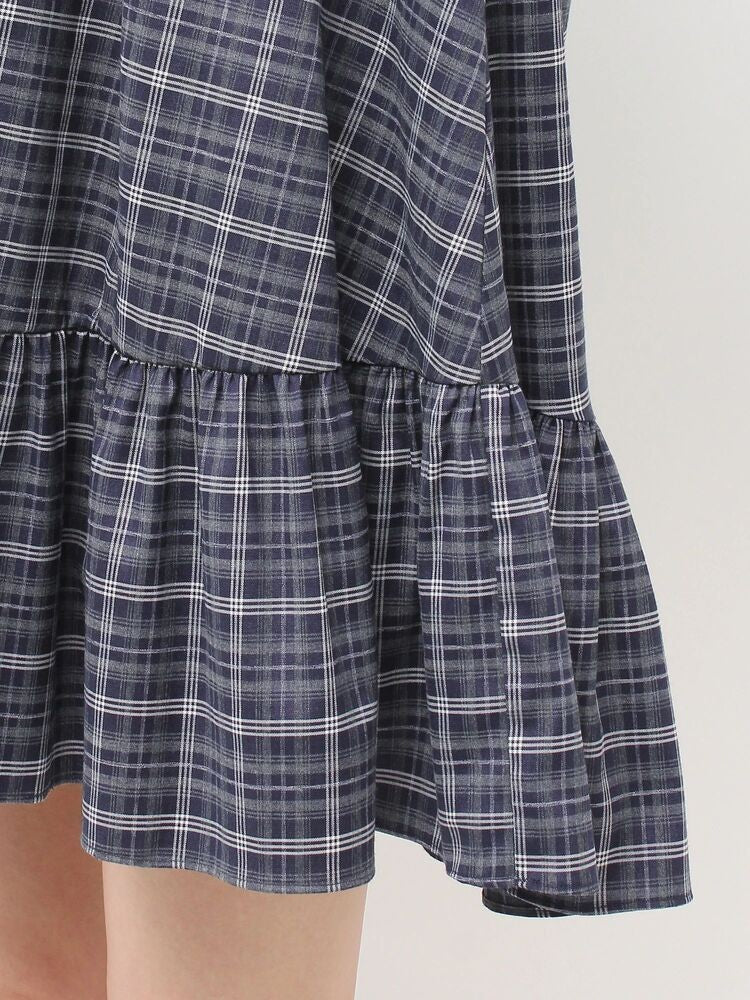 merry jenny｜Plaid Frill Shirt Mini Dress