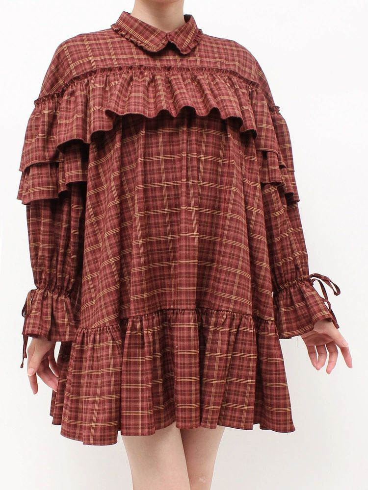 merry jenny｜Plaid Frill Shirt Mini Dress