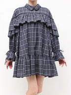 merry jenny｜Plaid Frill Shirt Mini Dress