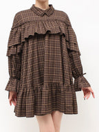 merry jenny｜Plaid Frill Shirt Mini Dress